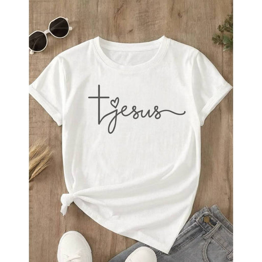 Camiseta Estampada Jesus com Cruz