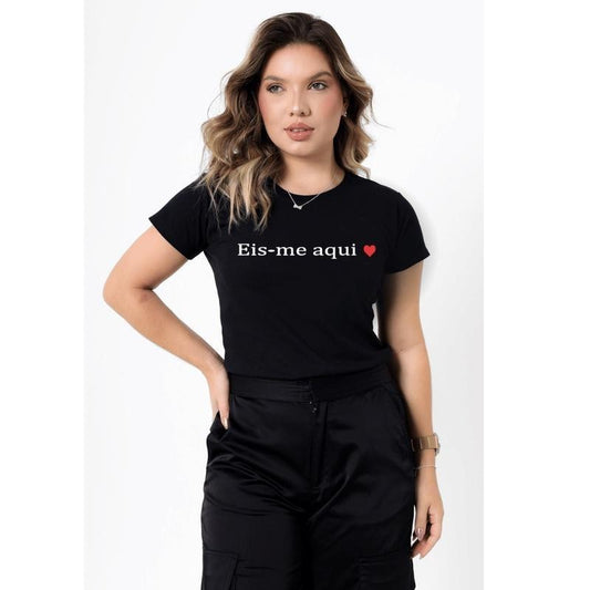 Camiseta Feminina De Algodão Eis Me Aqui Isaías 6:8 Coração Estampada Blusinha Texto Bíblico