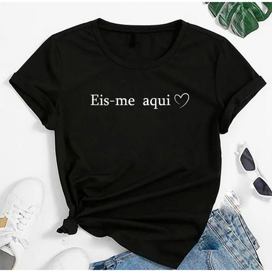 Camiseta Blusa Linda Eis-me Aqui Senhor Camiseta Feminina Camisa